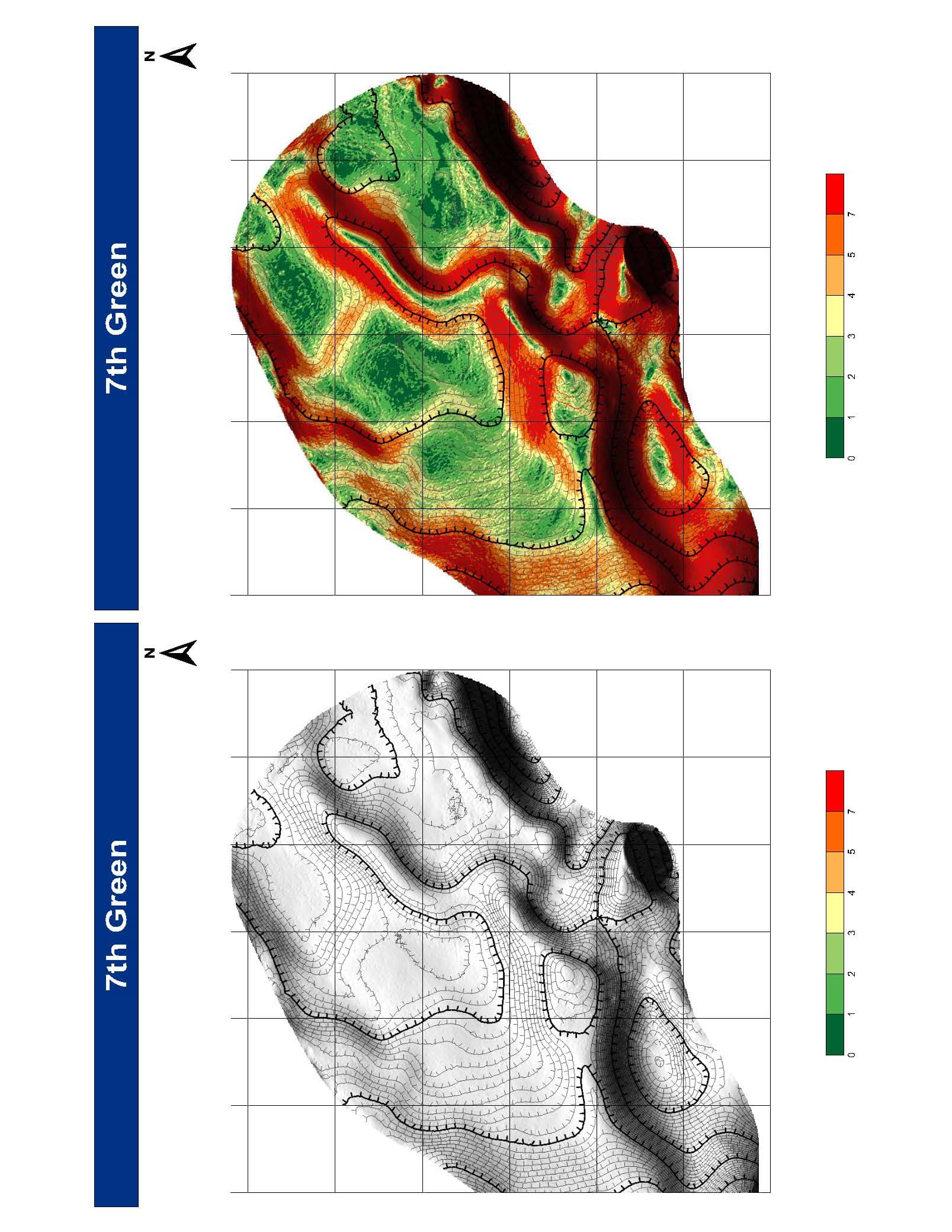 Green heat map showing slope intensity in red, yellow, and green
